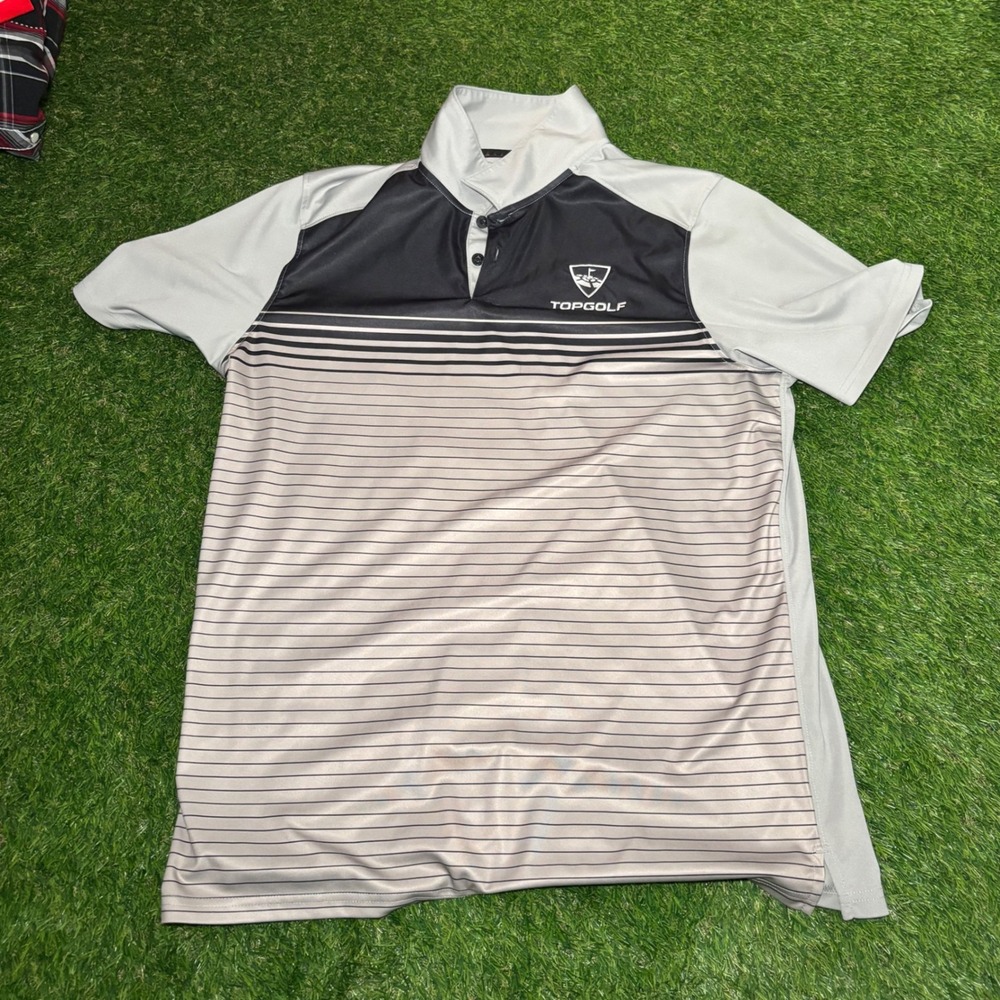 Oakley Topgolf Platinum Member Polo Shirt Mens Large Grey Black Striped Golf L